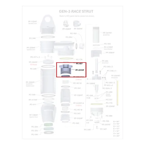 Where PF-231HF sits in the ORI GEN-3 Race Strut - exploded diagram with the part highlighted