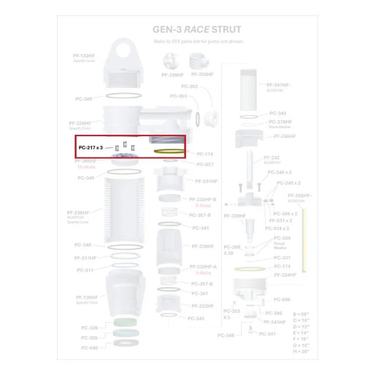 Where PC-217 sits in the ORI GEN-3 Race Strut - exploded diagram with the part highlighted