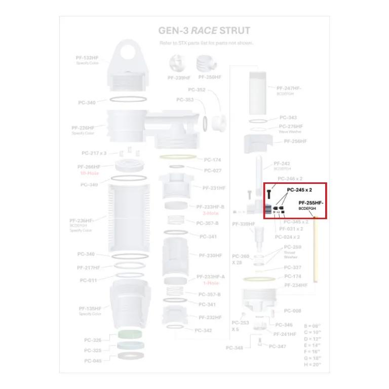Where PC-245 sits in the ORI GEN-3 Race Strut - exploded diagram with the part highlighted