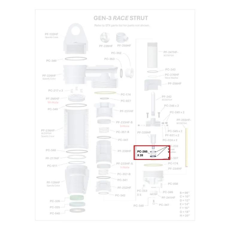 Where PC-260 sits in the ORI GEN-3 Race Strut - exploded diagram with the part highlighted