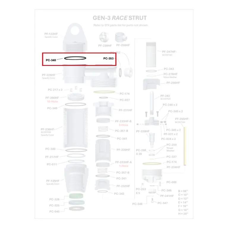 Where PC-340 sits in the ORI GEN-3 Race Strut - exploded diagram with the part highlighted