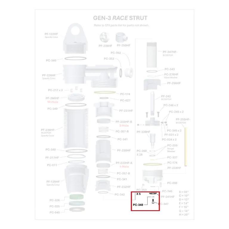 Where PC-348 sits in the ORI GEN-3 Race Strut - exploded diagram with the part highlighted