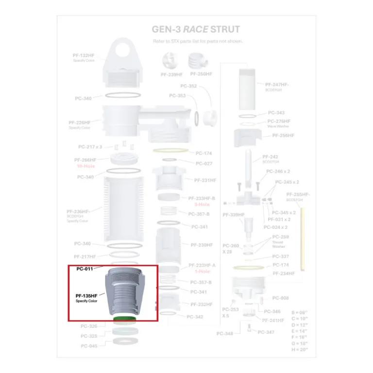 Where PF-135HF sits in the ORI GEN-3 Race Strut - exploded diagram with the part highlighted