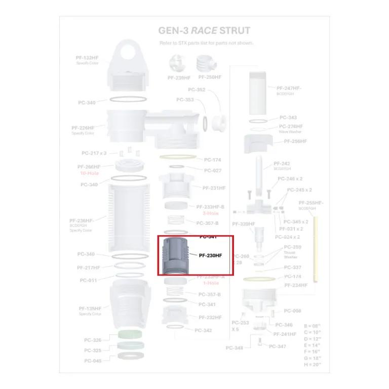 Where PF-230HF sits in the ORI GEN-3 Race Strut - exploded diagram with the part highlighted