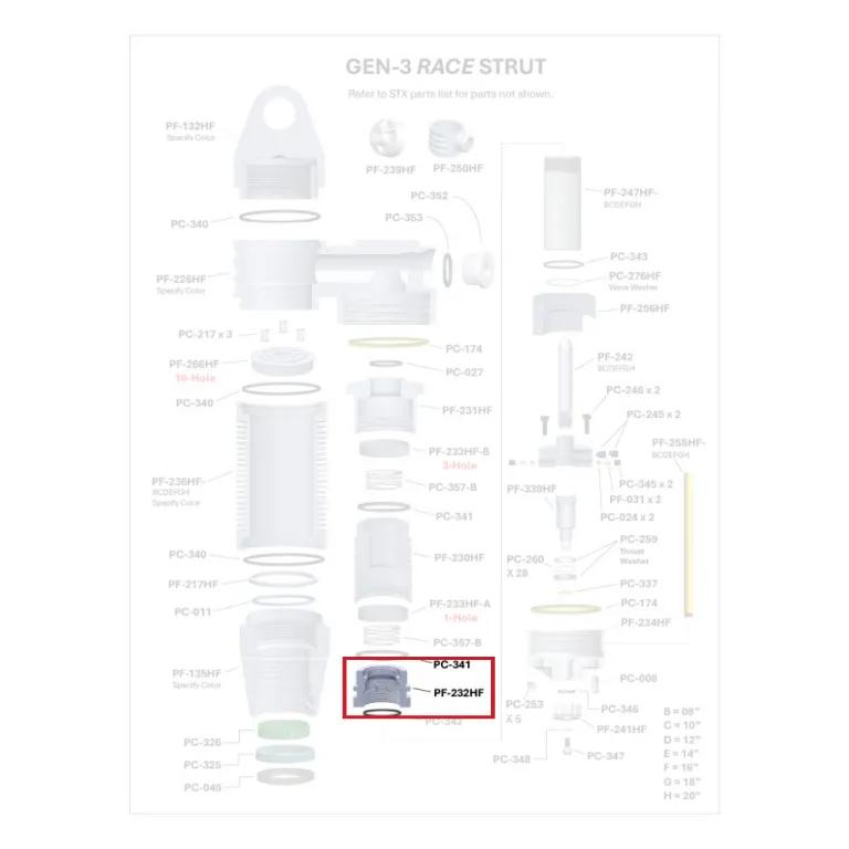 Where PF-232HF sits in the ORI GEN-3 Race Strut - exploded diagram with the part highlighted