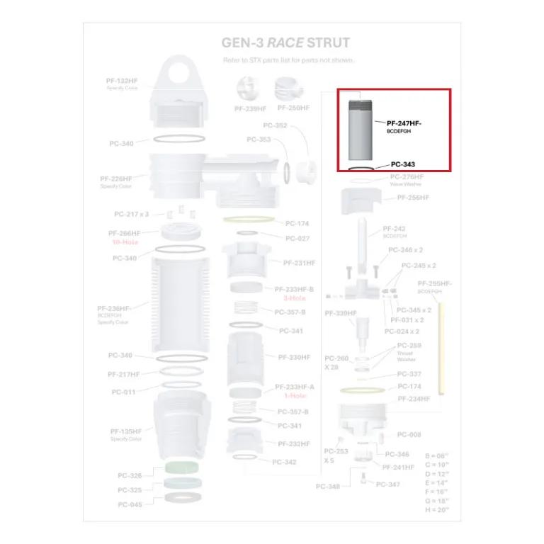 Where PF-247HF sits in the ORI GEN-3 Race Strut - exploded diagram with the part highlighted