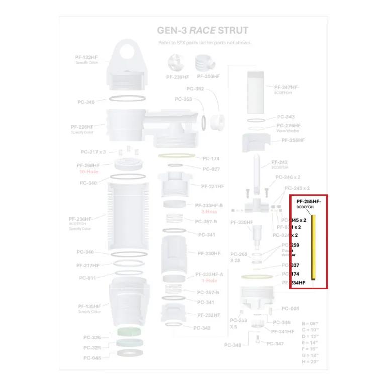 Where PF-255HF sits in the ORI GEN-3 Race Strut - exploded diagram with the part highlighted