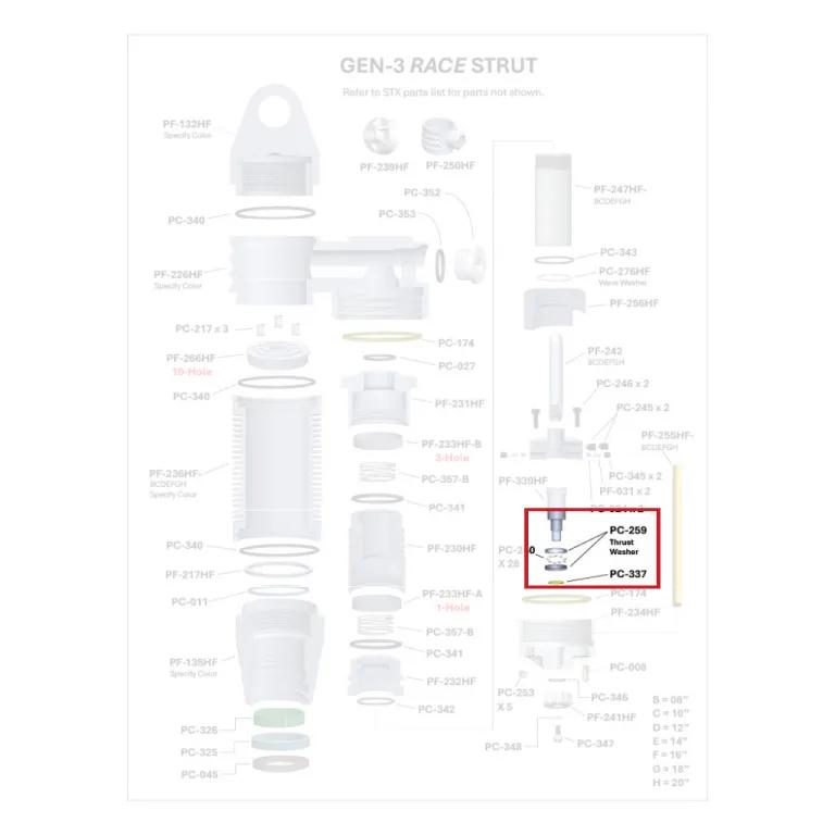 Where PF-259 sits in the ORI GEN-3 Race Strut - exploded diagram with the part highlighted