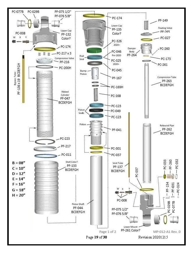 Exploded View of an ORI STX Struts with Part Numbers